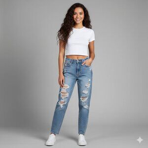 American Eagle Relaxed Mom Jeans Size 000 Regular Distressed High Rise Denim